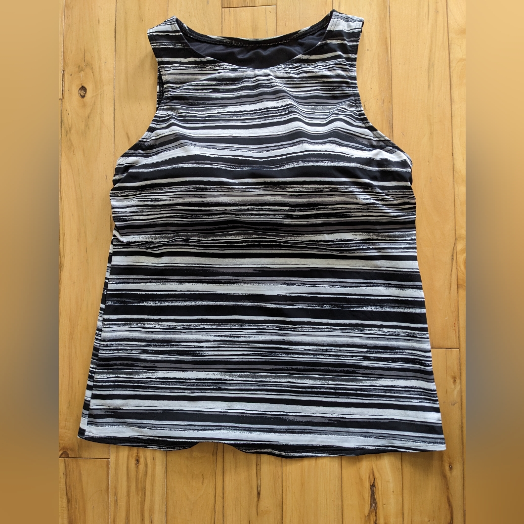 Lands' End Tankini High Neck Top Black White 14 Long Tall